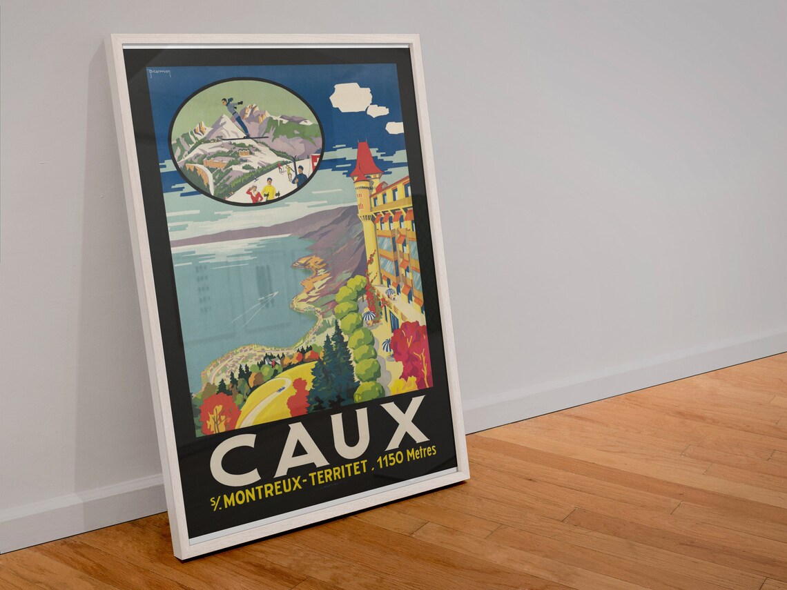 Caux Montreux Territet 1150 Metres Vintage Swiss Travel Poster - Image 4