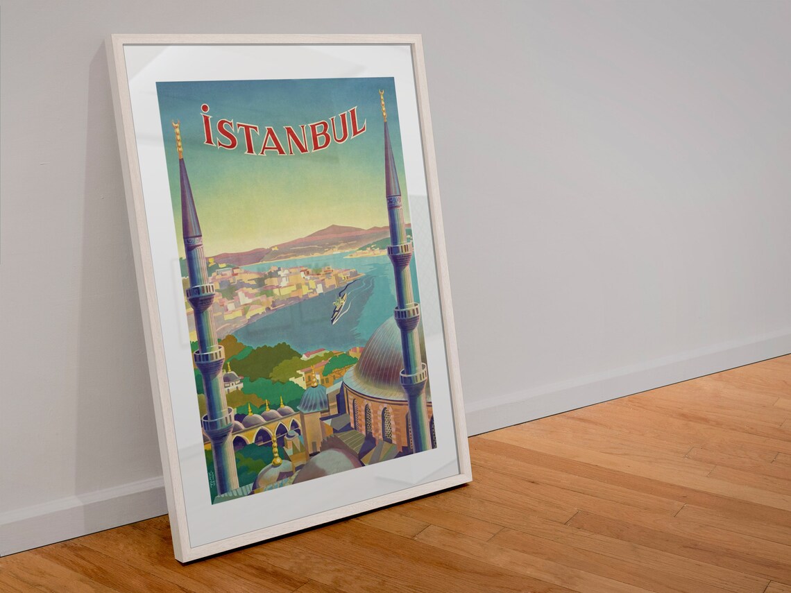 Istanbul Grand Mosque Minarets Golden Horn Vintage Travel Poster - Image 4