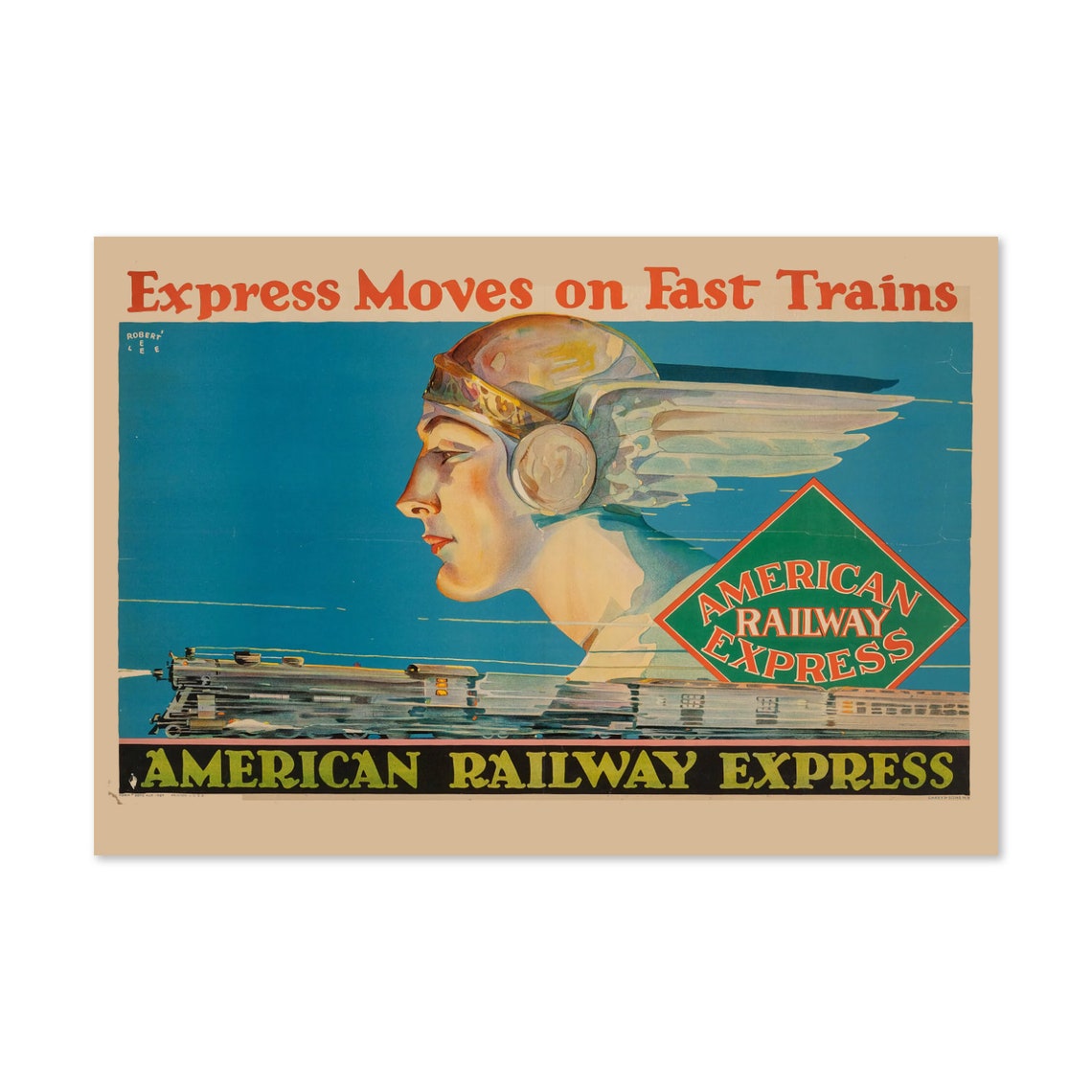 Express Moves on Fast Trains American Railway Express Vintage Poster