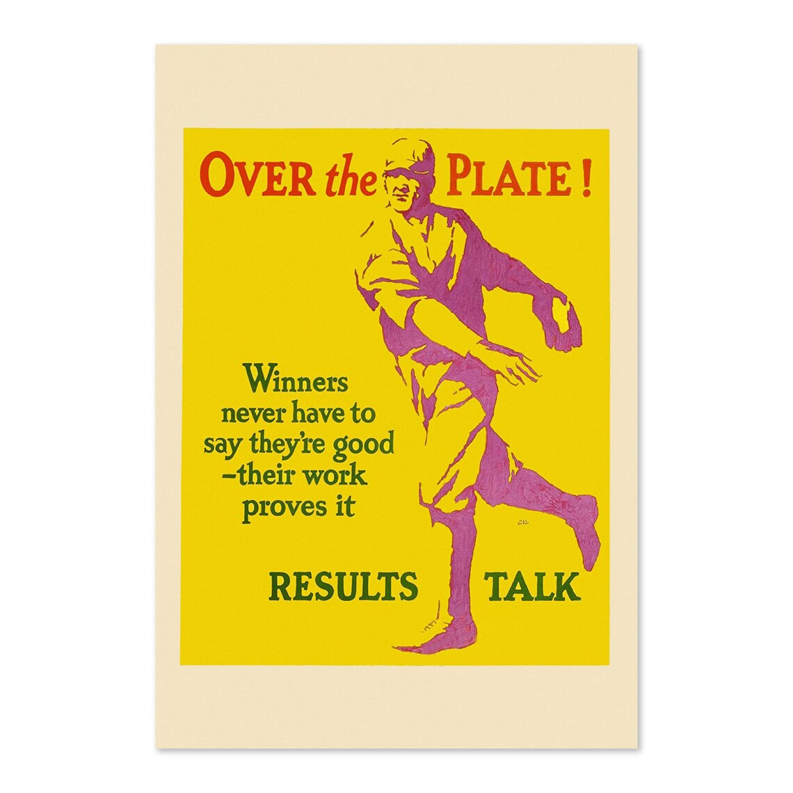 Over The Plate Winners Work Vintage Baseball Motivational Poster
