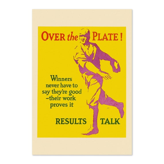 Over The Plate 1929 Baseball Themed Work Incentive Motivational Poster Classic War Art Print For Gifts And Wall Art Dcor