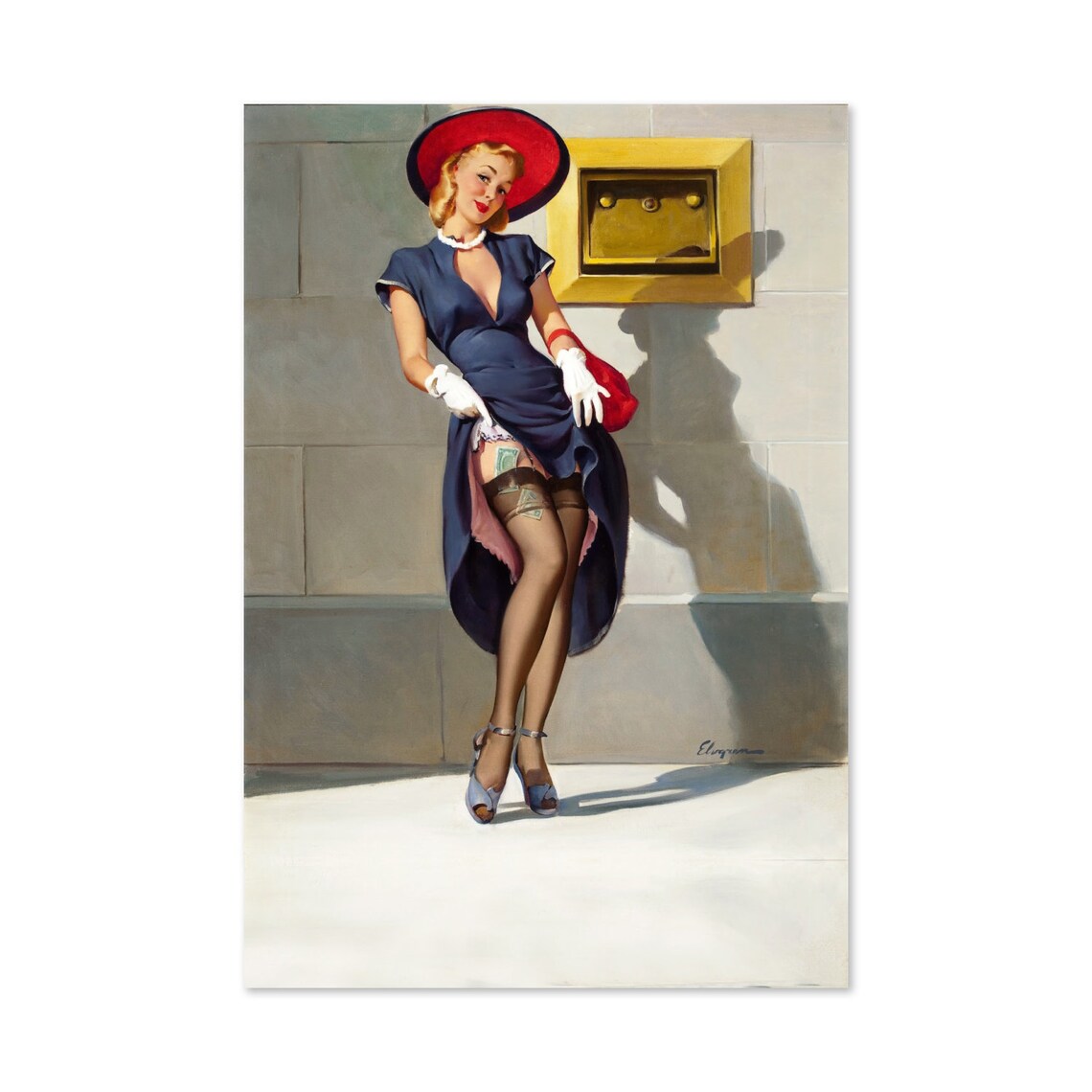 Gil Elvgren Socking It Away Vintage Savings Bank Pin Up Girl Poster