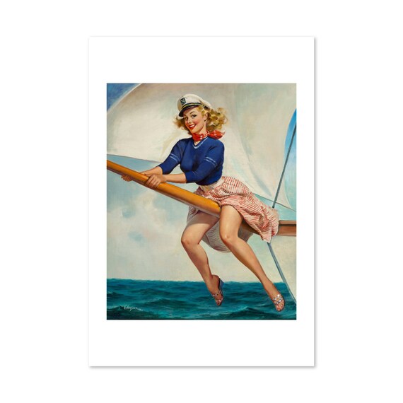 Gil Elvgren Bow Spirit Vintage 1960s Sailor Girl Sailing Poster