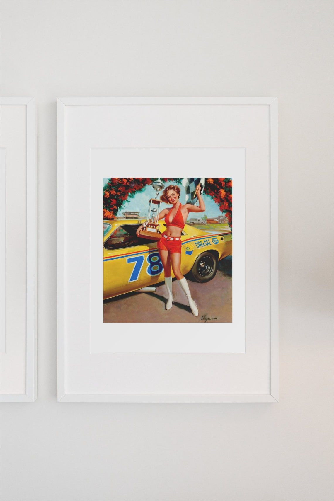Gil Elvgren Victory Trophy Checkered Flag Race Queen Car Poster - Image 3