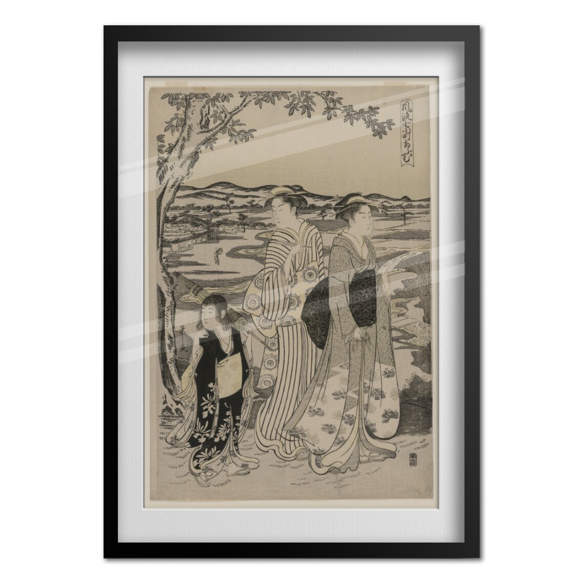 Japanese Ukiyo E Woodblock Two Women Child Countryside Walk Poster - Image 4