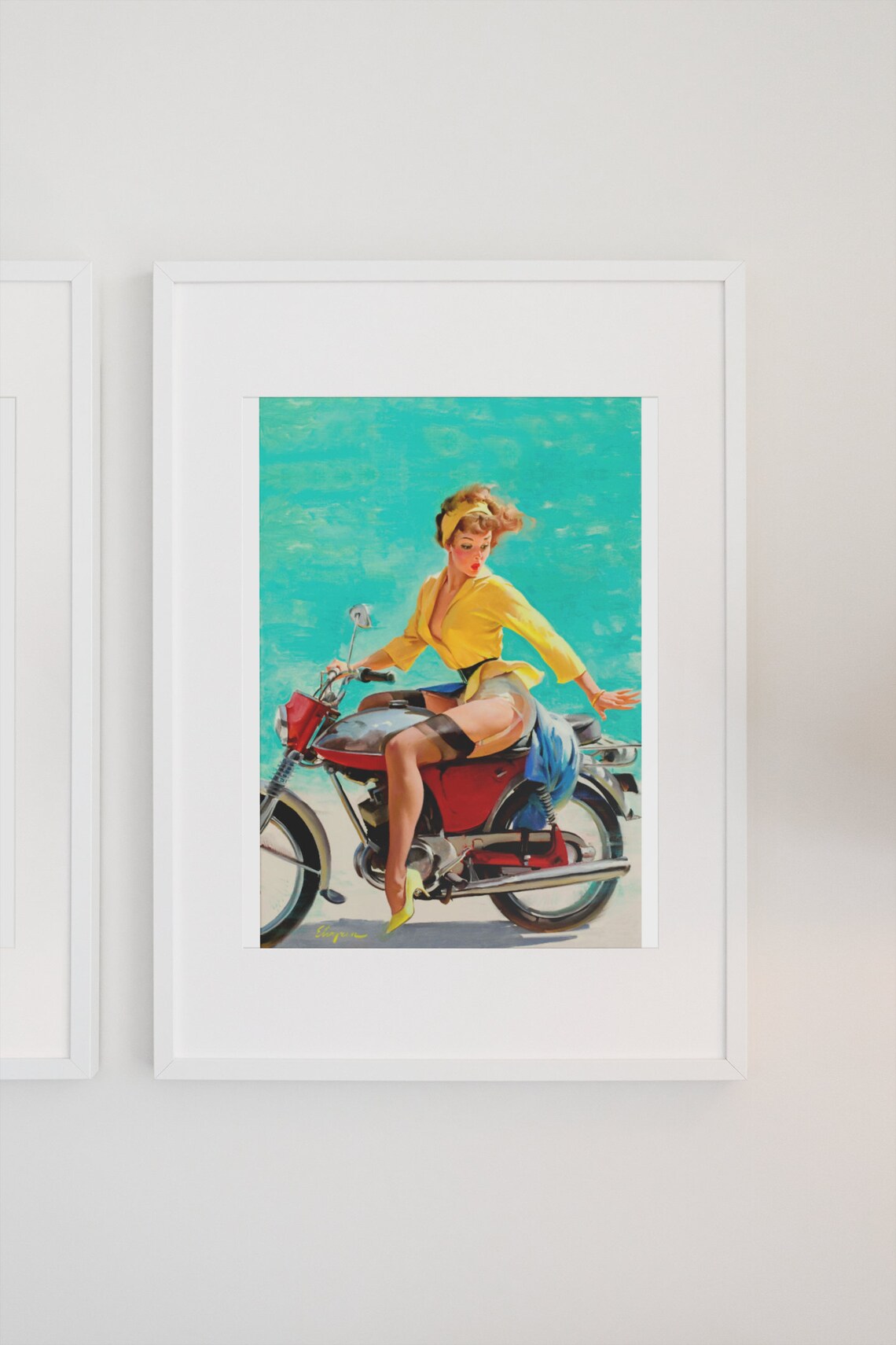 Elvgren Skirting the Issue Pin Up Girl Red Motorcycle Vintage Poster - Image 3