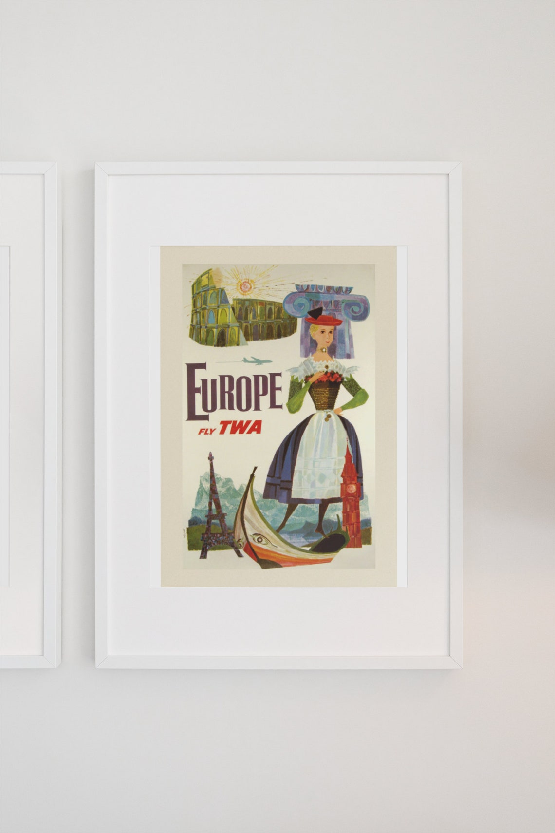 Fly TWA Europe Landmarks Mid Century Airline Classic Vintage Poster - Image 3