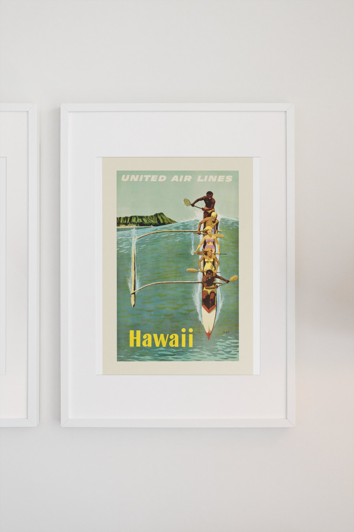 Hawaii 1960s Outrigger Canoe Vintage Travel Poster - Image 3