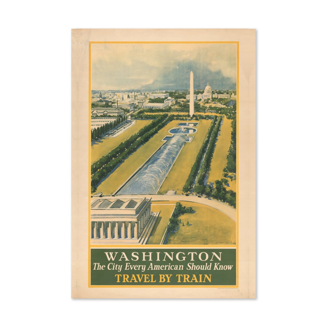 Washington DC By Train Vintage Travel Poster, Classic