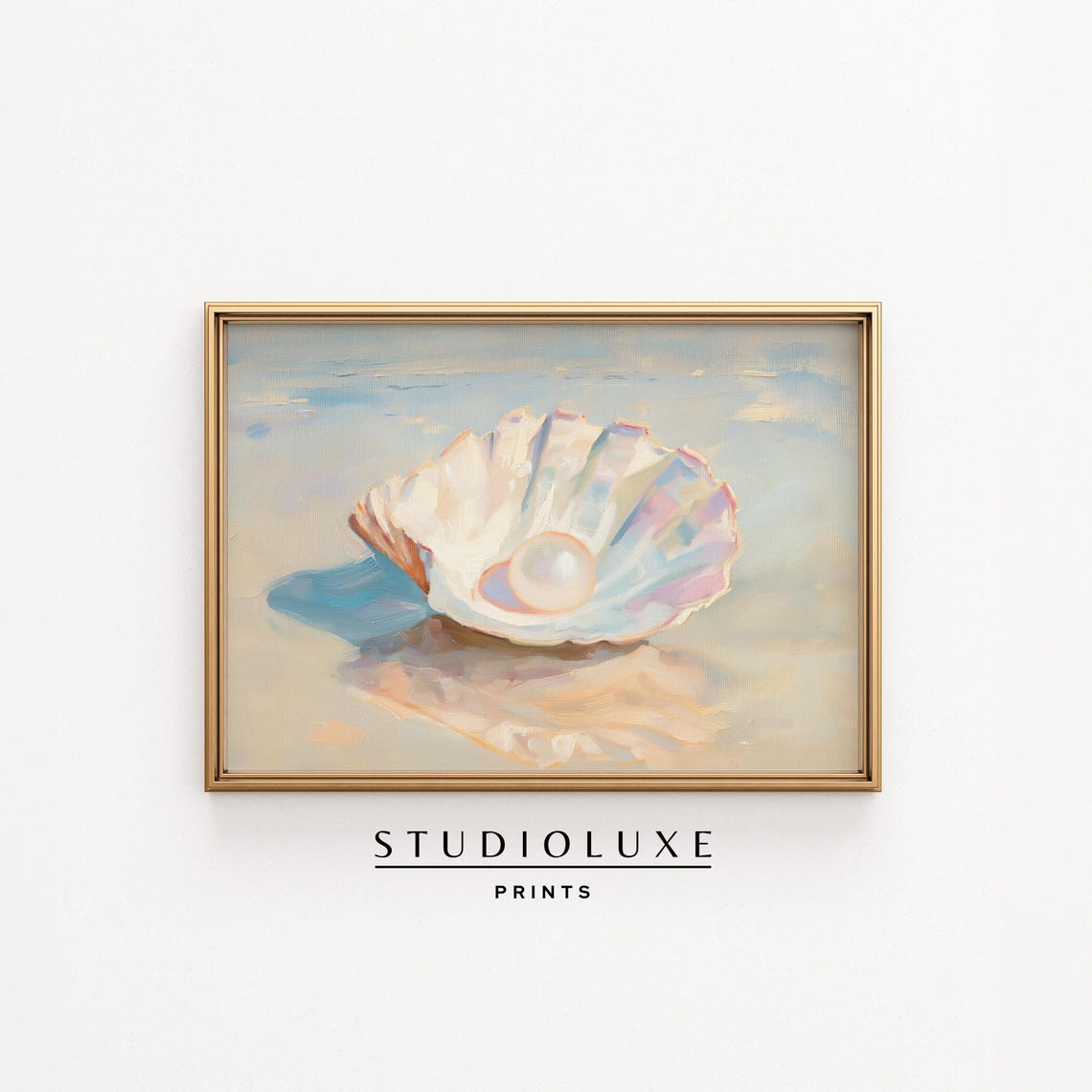 Scallop Shell With Pearl Coastal Still Life Painting Art Poster
