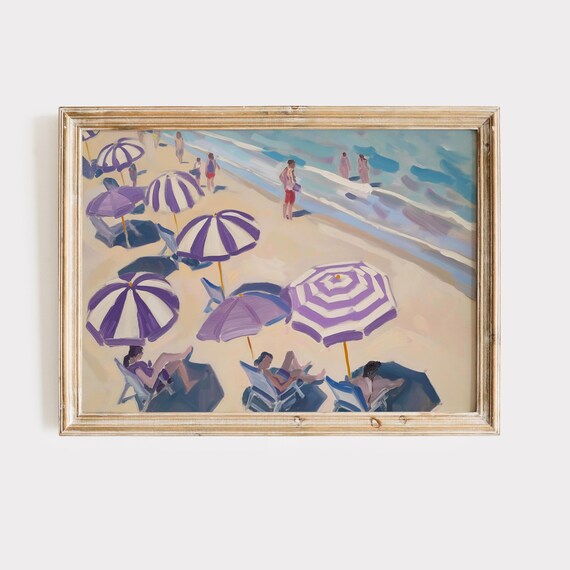 Beach Umbrellas In Purple Stripes From Above Summer Scene Poster