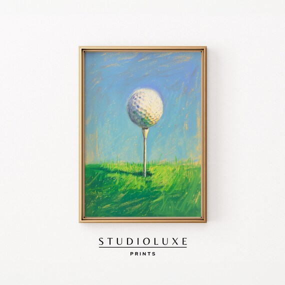 Golf Ball On Tee Painterly Blue Sky Green Fairway Sports Art Poster