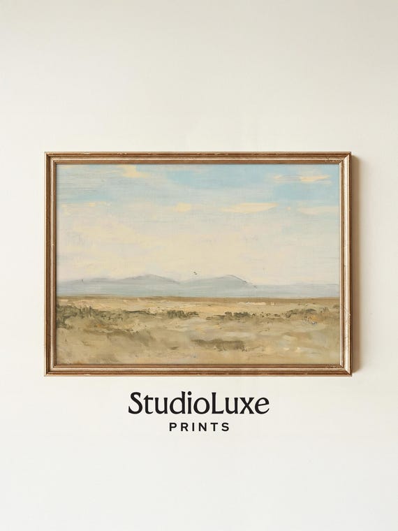 Desert Landscape Wall Art Rustic Blue Sky Painting Earthy Scene Vintage Decor Tranquil Nature Print 127