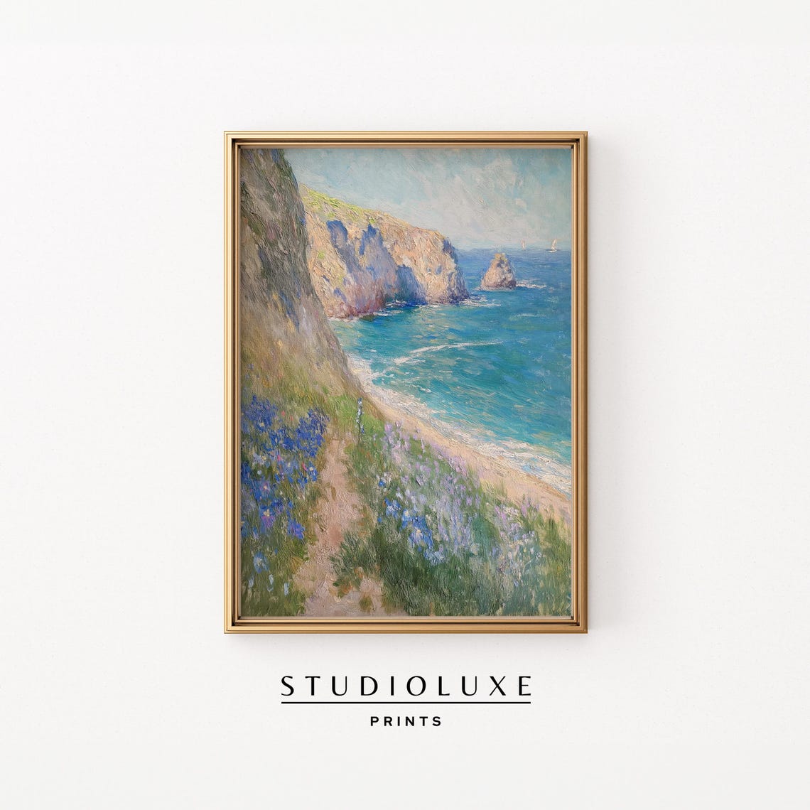Coastal Cliff Path Wildflowers Impressionist Seascape Poster