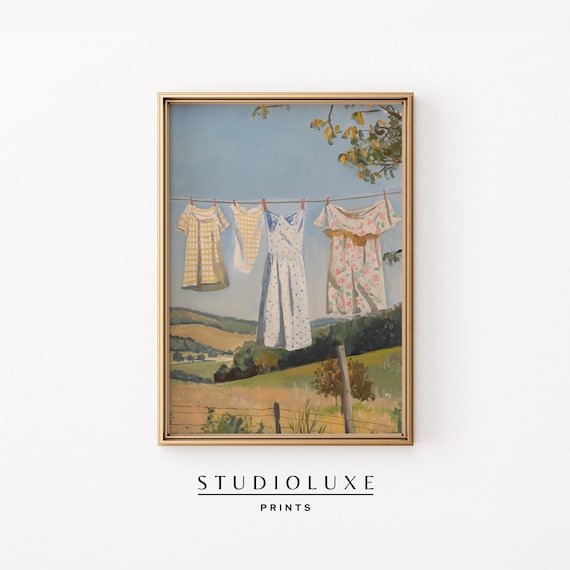 Vintage Laundry Day Dresses Clothesline Country Summer Poster