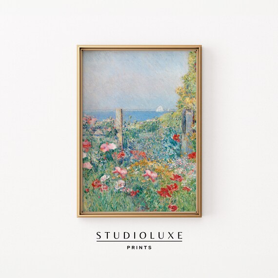 Impressionist Flower Garden by the Water Fence Wildflowers Poster