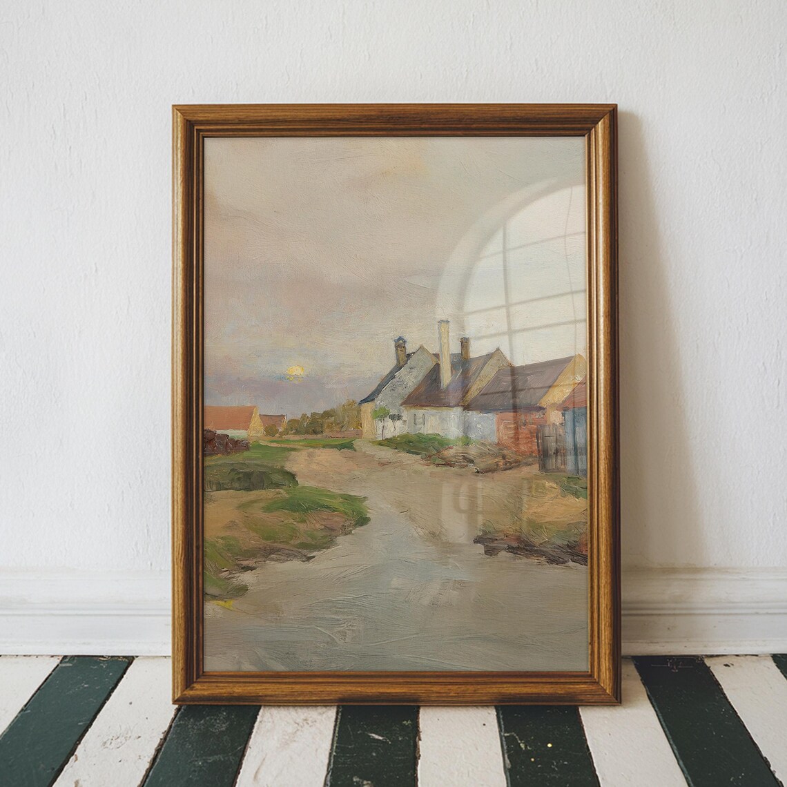 Vintage European Farmhouse Village Lane Old World Oil Painting Poster
