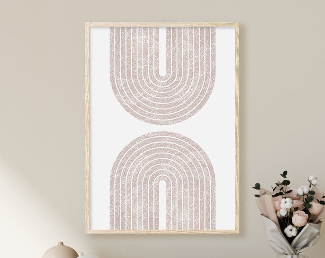 Beige Double Arch Mid Century Geometric Minimal Modern Wall Poster - Image 2