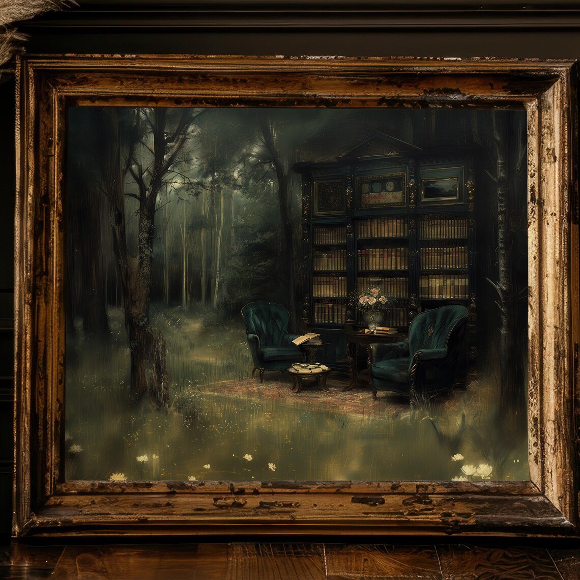 Victorian Library Forest Poster Print, Dark Academia