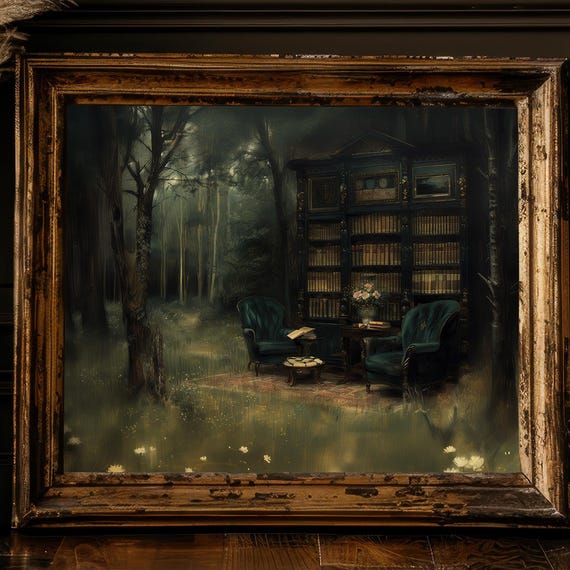 Victorian Library Forest Poster Print, Dark Academia