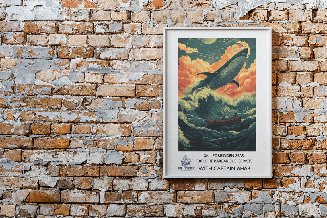 Moby Dick Whale Breaching Stormy Seas Vintage Literary Travel Poster - Image 3