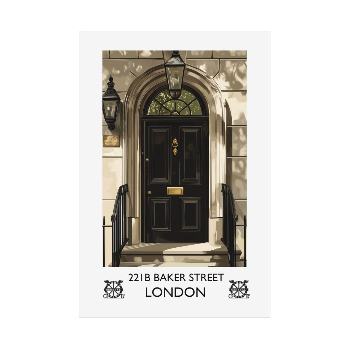 221B Baker Street London Sherlock Holmes Black Door Lanterns Poster - Image 2