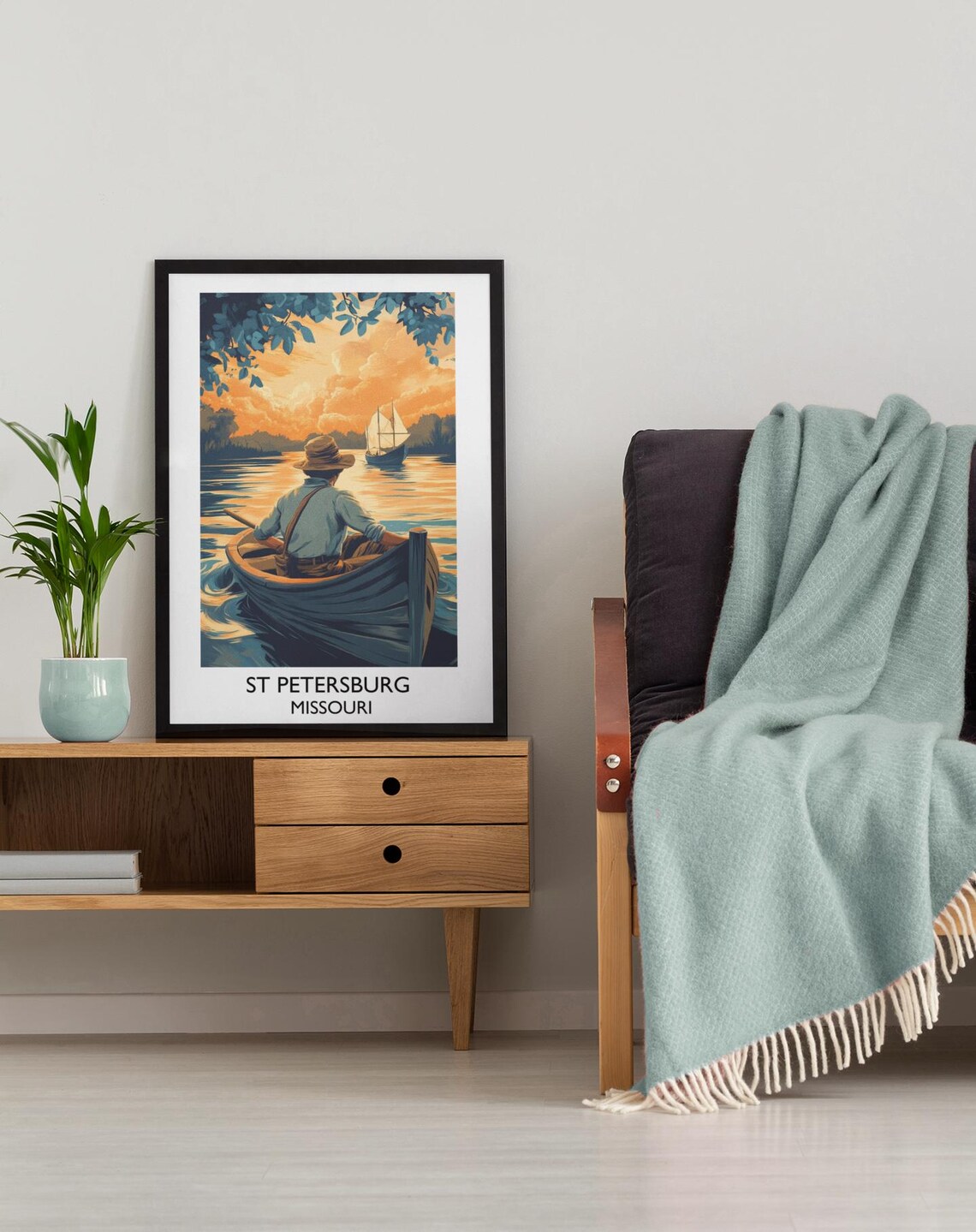 Tom Sawyer St Petersburg Missouri Rowboat Sunset Literary Travel Poster - Image 3
