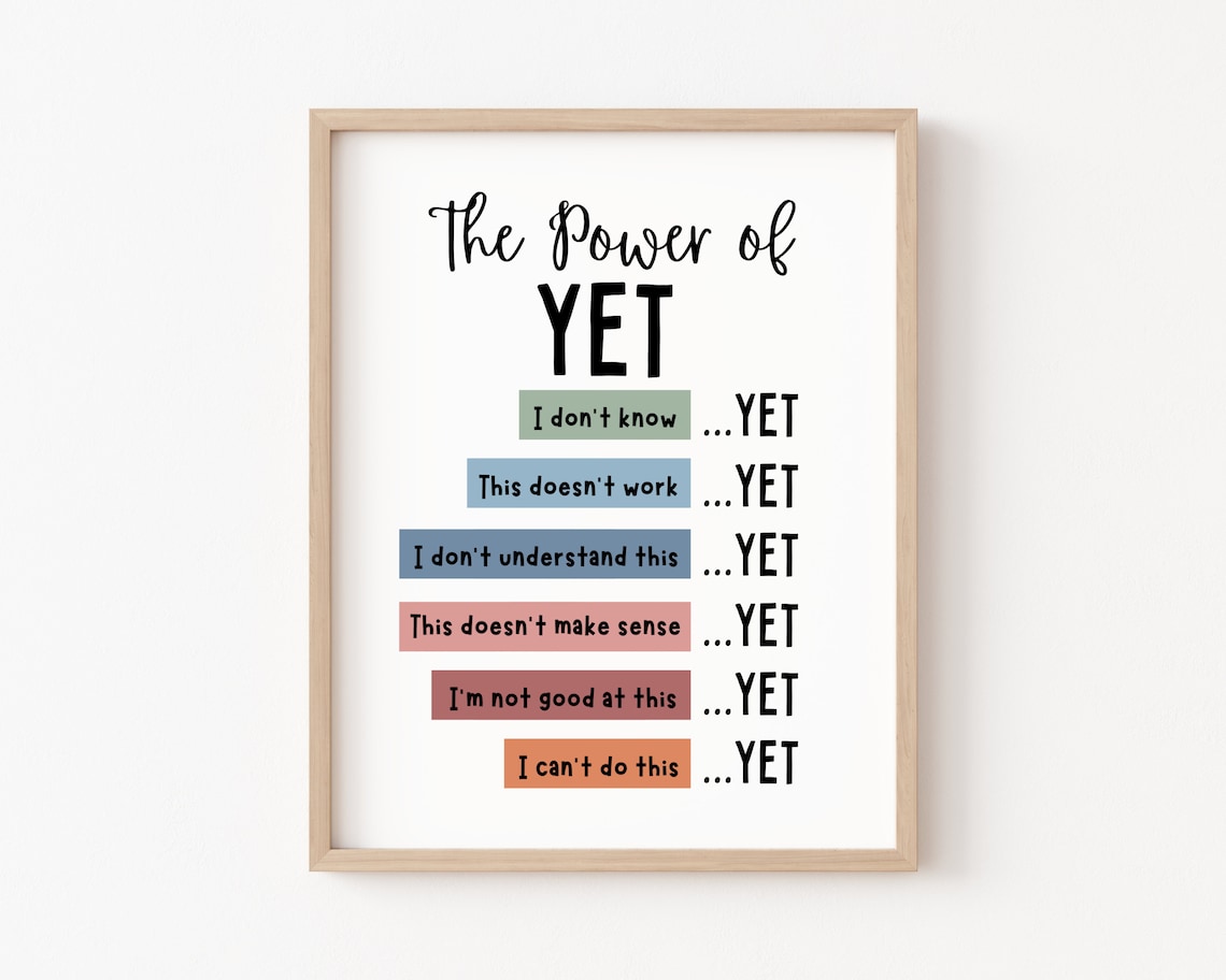 The Power of Yet Poster, Boho Growth Mindset Art