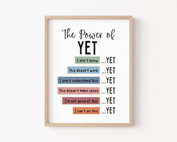 The Power of Yet Poster, Boho Growth Mindset Art