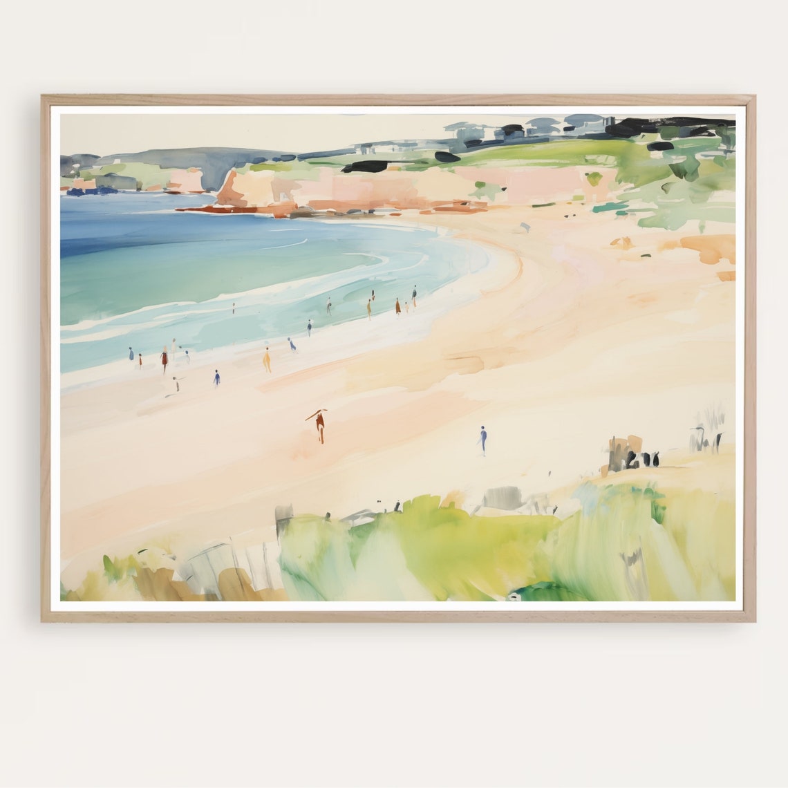 Abstract Beach Print Pink Coastal Landscape Painting Summer Ocean