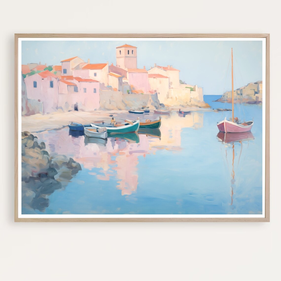 Collioure France Harbour Boats Vintage Travel Painting Coastal Poster
