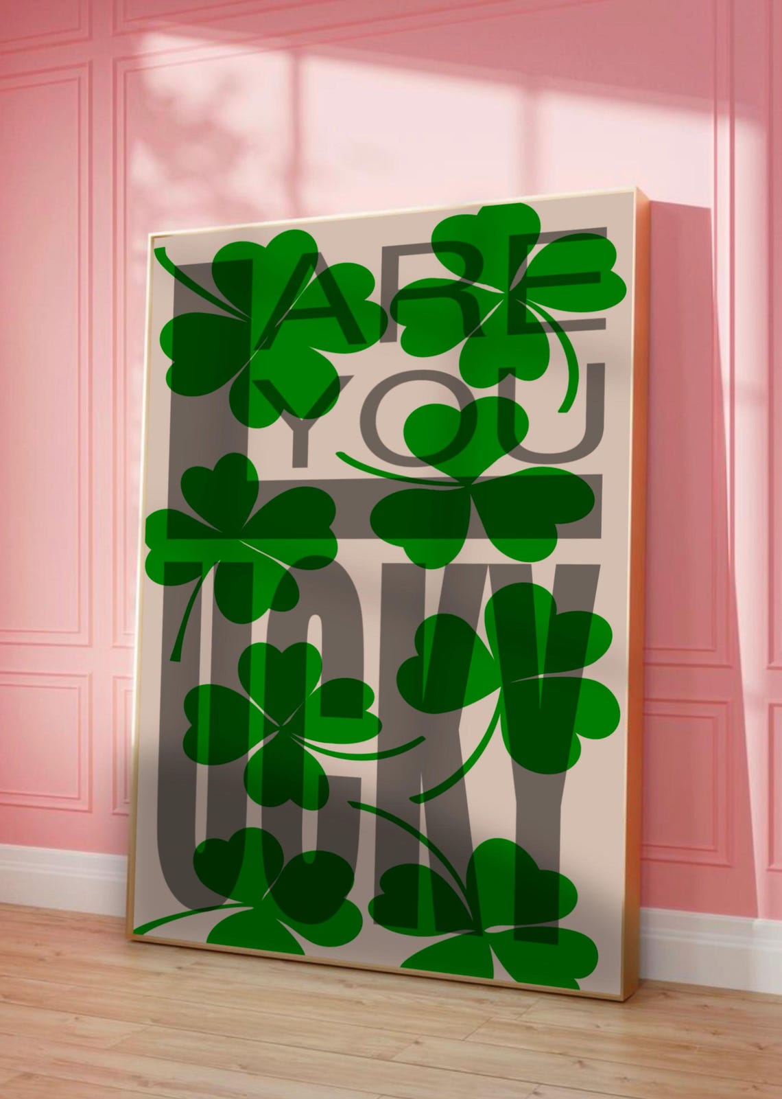 Are You Lucky Shamrock Poster Green Clover Maximalist Wall Decor