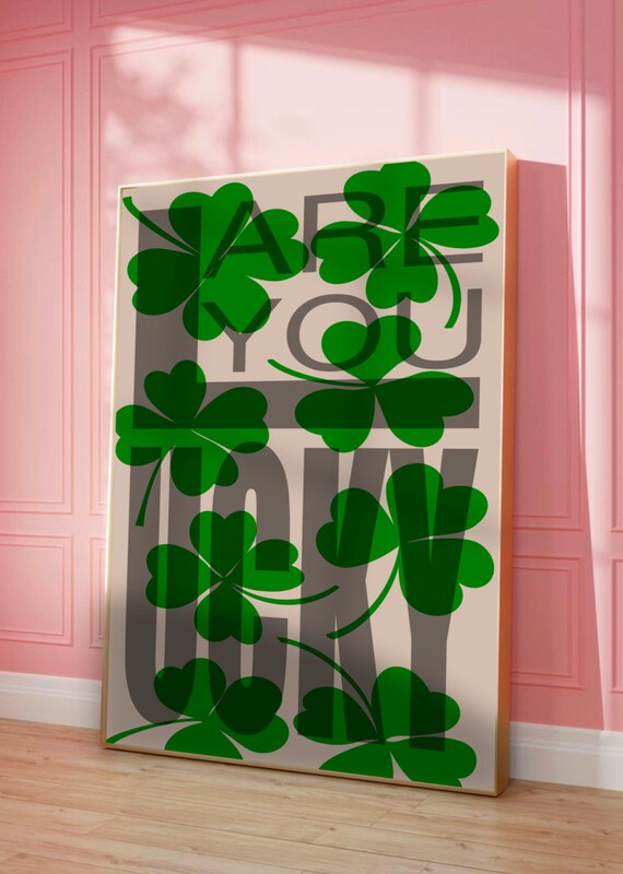 Are You Lucky Shamrock Poster Green Clover Maximalist Wall Decor