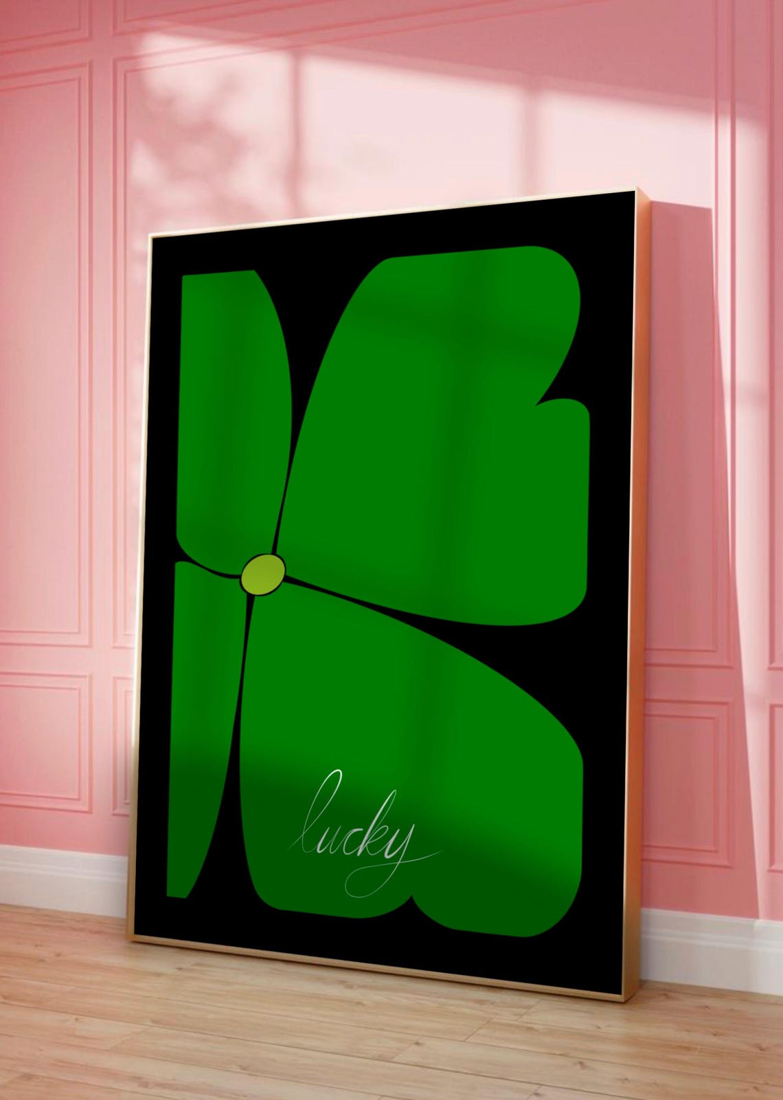 Green Lucky Clover Black Background Poster Bold Script Typography