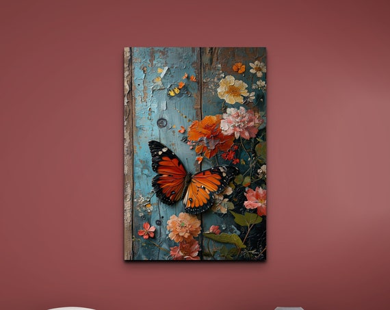 Flowers And Butterflies Painting Wall Art Print Print Botanical Modern Living Room Wall Decor Ready To Hang