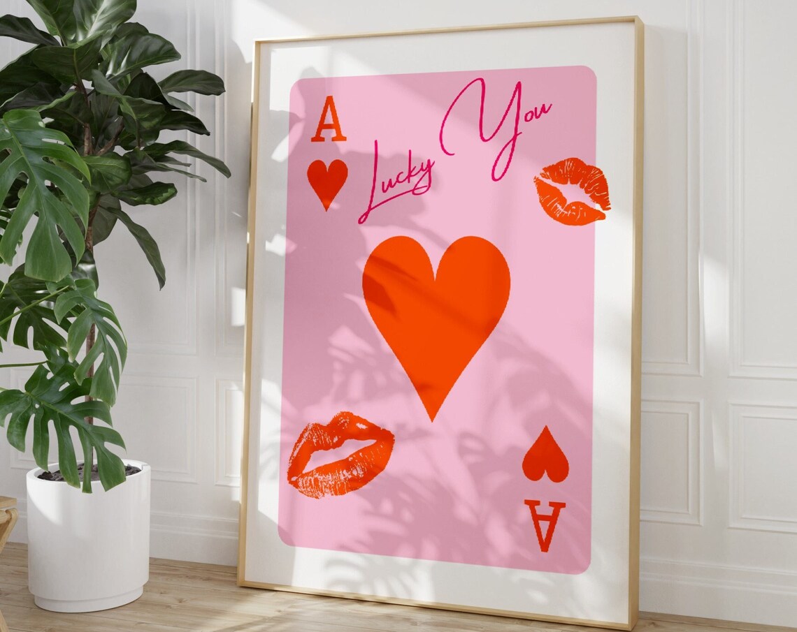Trendy Retro Wall Art Lucky You Poster Trendy Aesthetic Print Believe In Your Luck Prints Ace Of Hearts Print Preppy Wall Art
