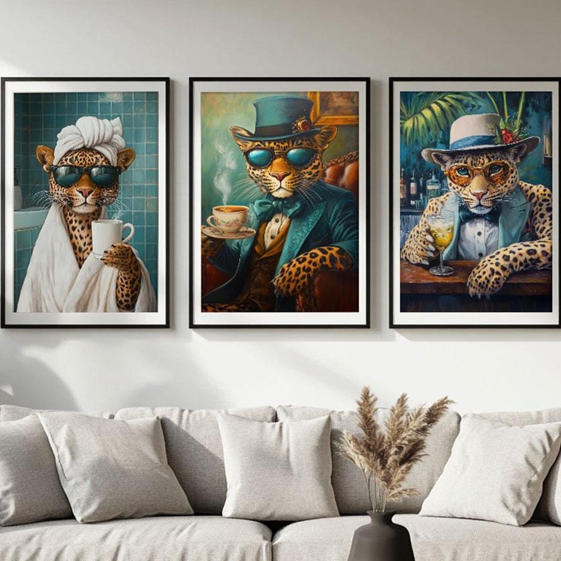 Leopard Spa Day Bathrobe Sunglasses Coffee Funny Bathroom Art Poster - Image 4