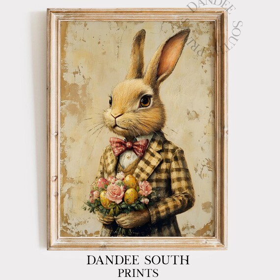 Vintage Bunny Rabbit Easter Country Farmhouse Art Print