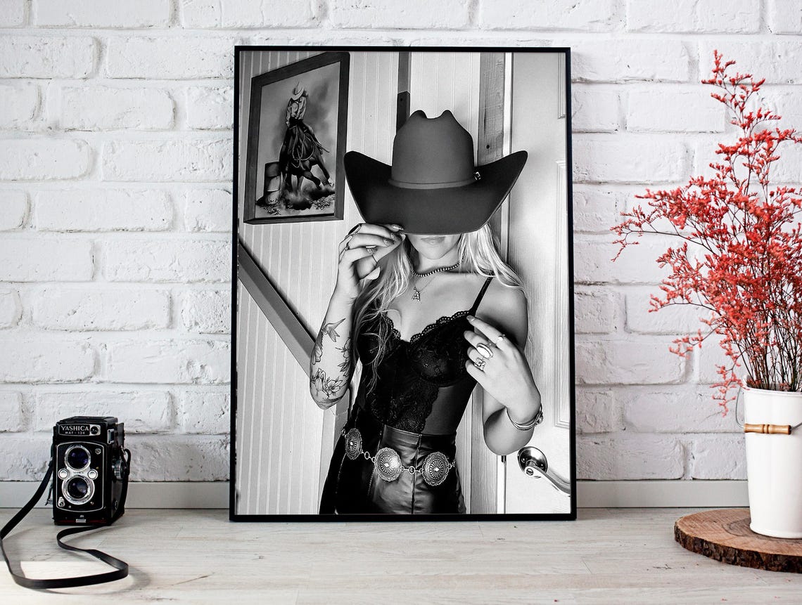 Wild West Cowgirl Print Black And White Western Wall Art Fashion Photography Southwestern Wall Decor Girls Room Print - Image 2