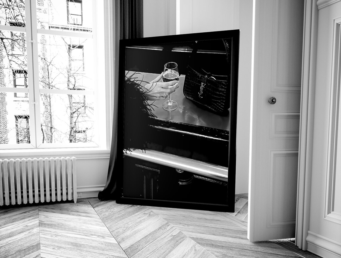 Designer Wine Glass Bar Close Up Luxury Black And White Fashion Poster - Image 4