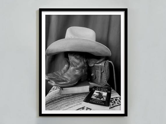 Cowboy Boots Print Black And White Western Wall Art Wild West Vintage Photography Cowgirl Poster Retro Wall Decor