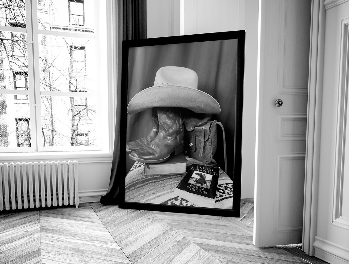 Cowboy Boots Hat and Louis Lamour Book Western Still Life Poster - Image 4