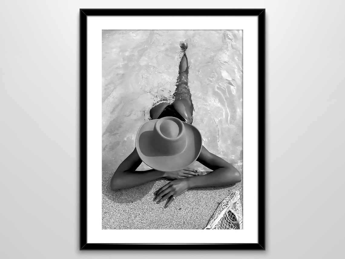 Floating Pool Aerial Black White Summer Swimmer Photo Poster - Image 3