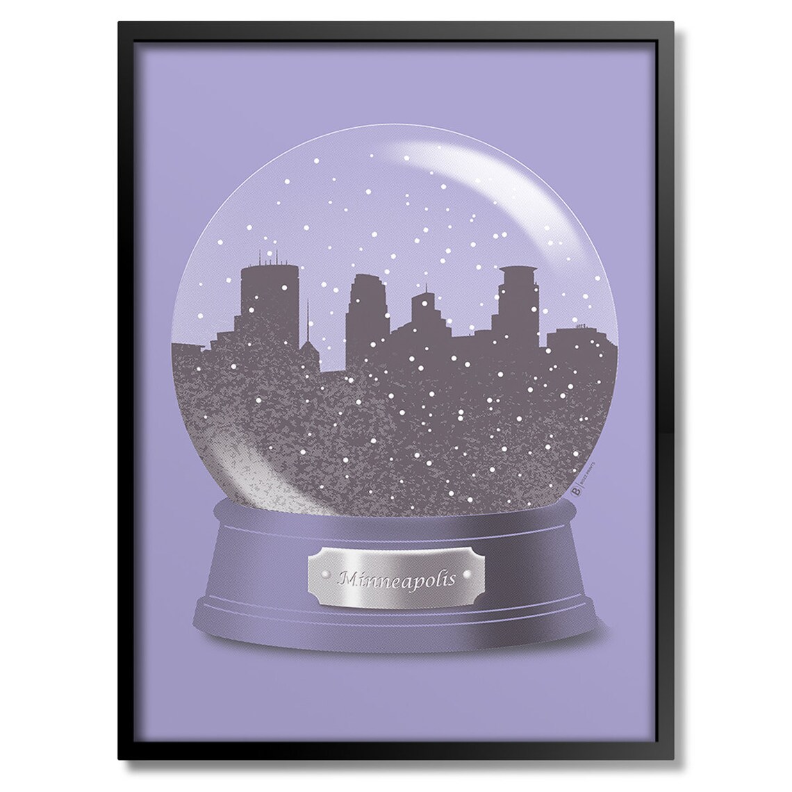 Minneapolis City Skyline Snow Globe Purple Winter Holiday Poster