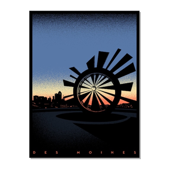 Des Moines Iowa Shattering Silence Sculpture Dusk Skyline Poster