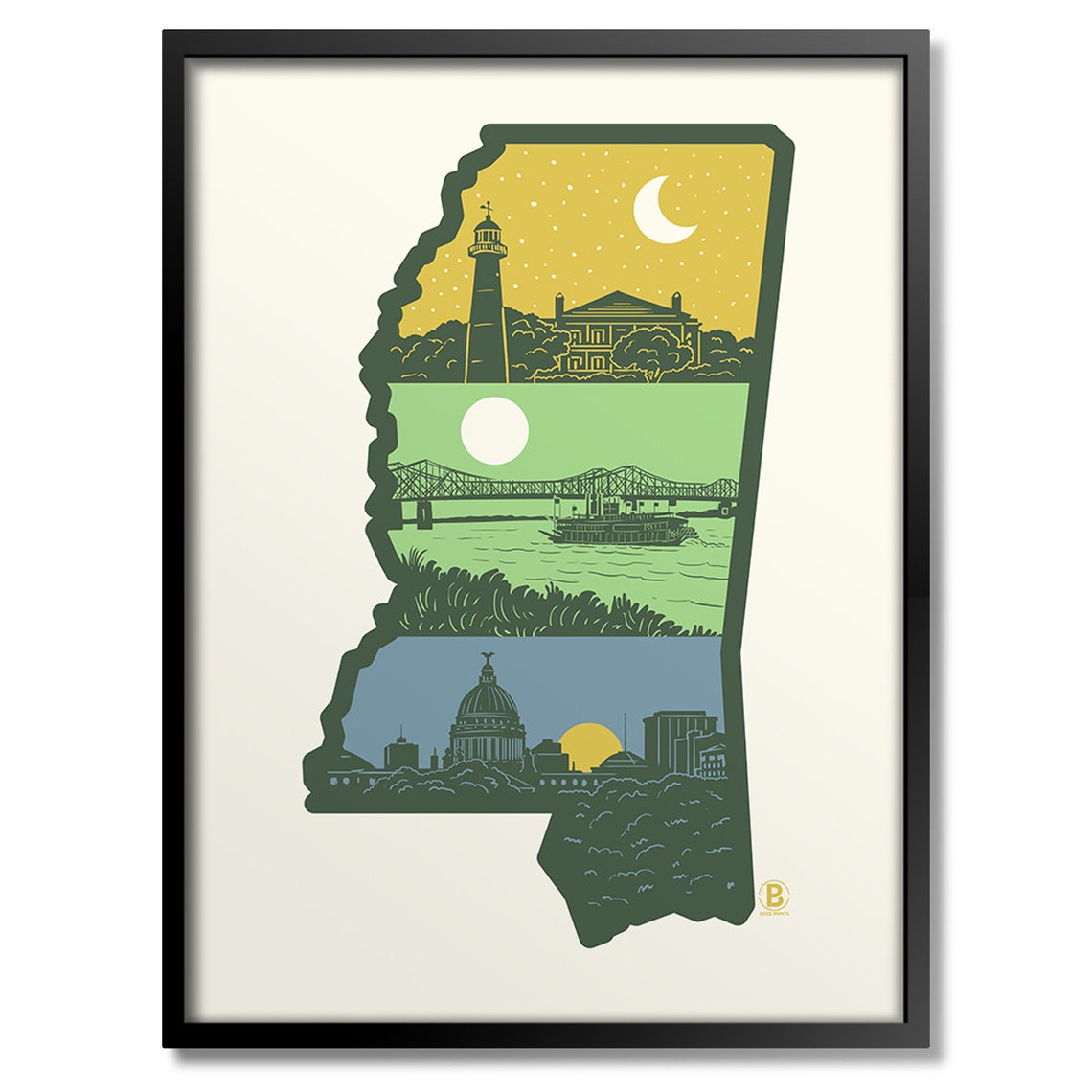 Mississippi Layers Art Lighthouse Riverboat Capitol Skyline Poster