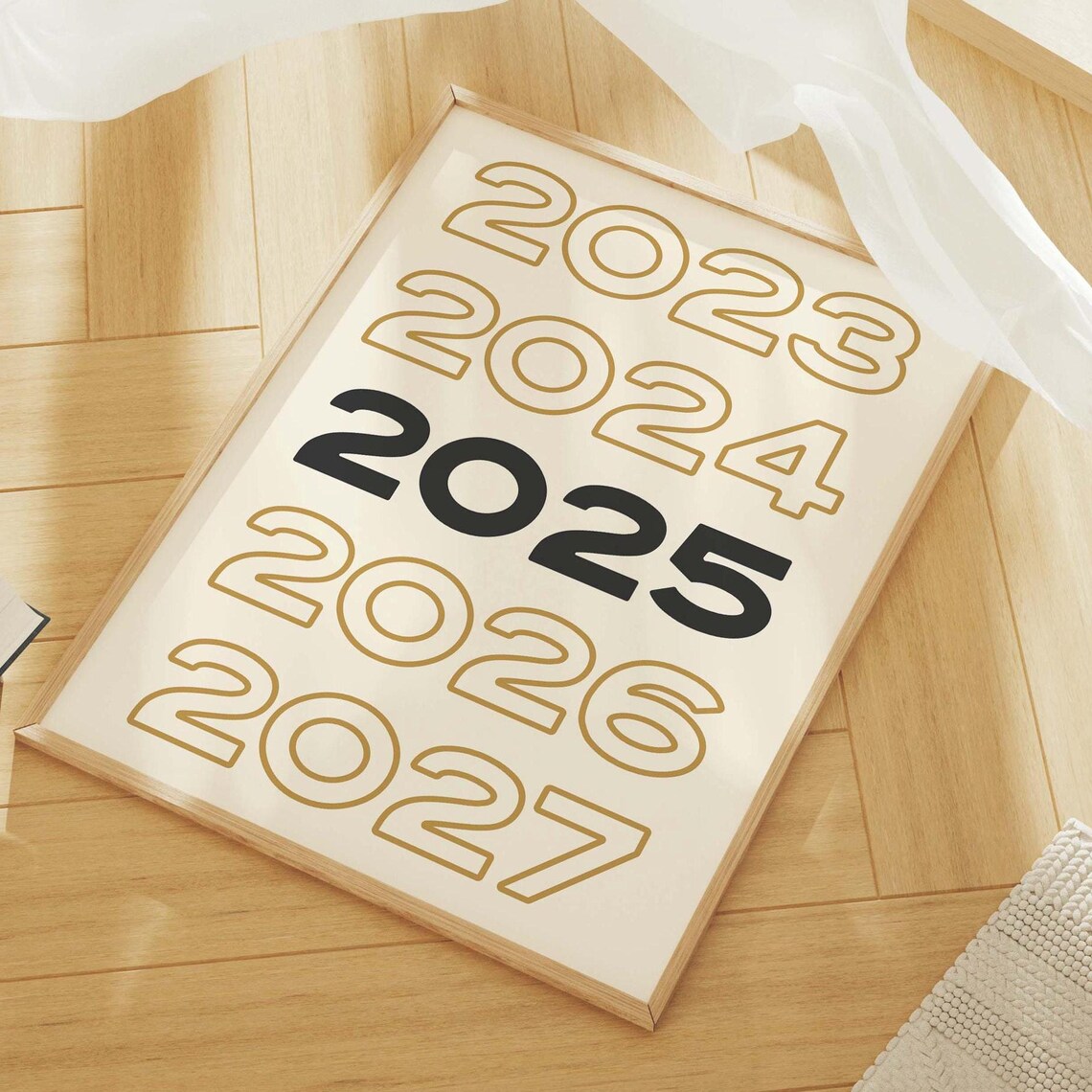 2025 New Year Countdown Black Gold Typographic Eve Party Poster