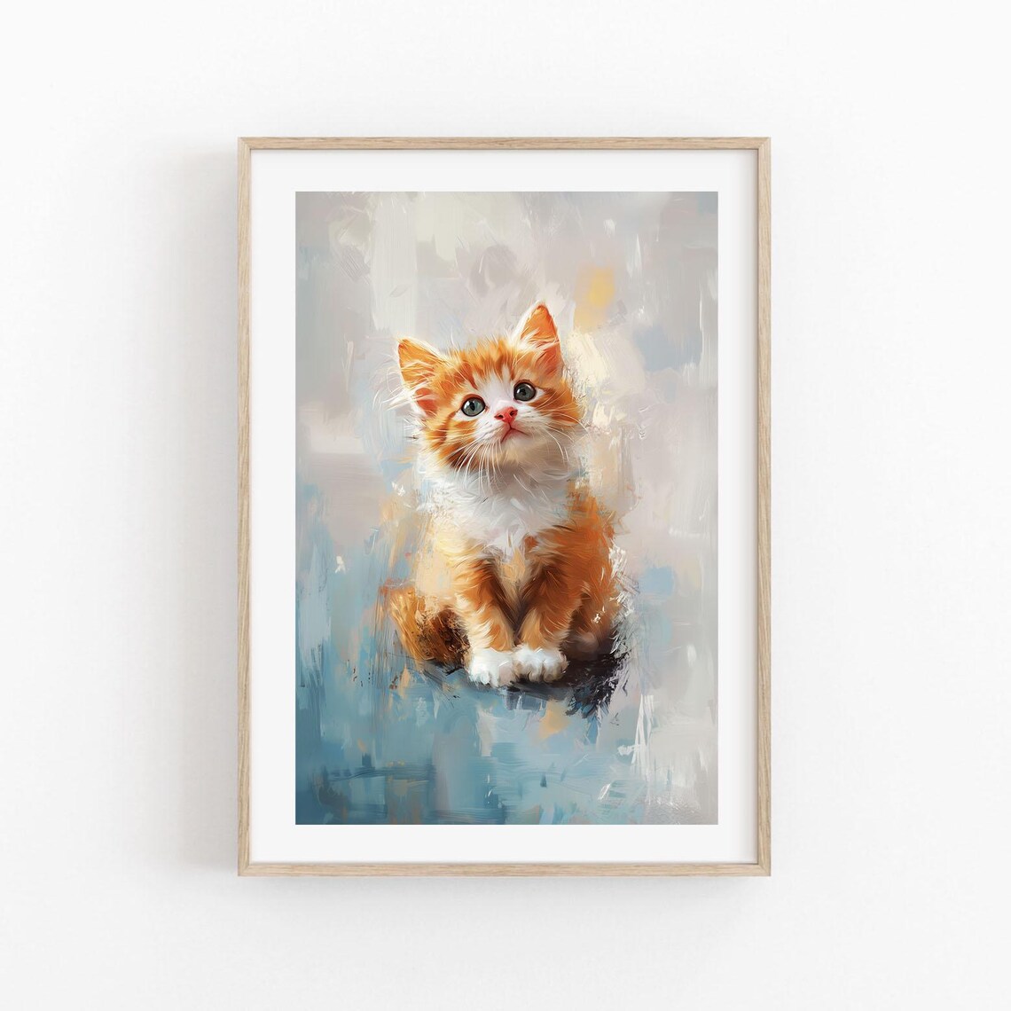 Adorable Orange Tabby Kitten Watercolor Portrait Pastel Cat Art Poster