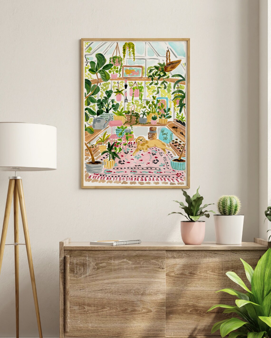 Greenhouse Garden Watercolor Art Print, Yellow Lab - Image 3