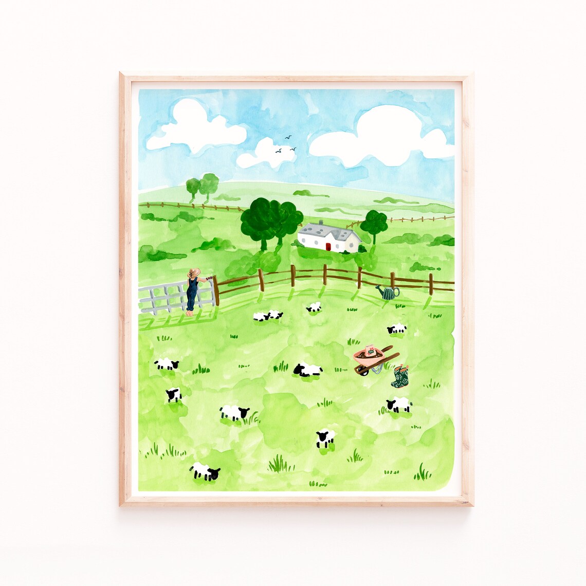 Sheep Field Painting Ireland Art Print, Farmhouse Decor